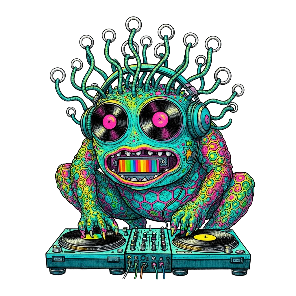 Platypus-like creature covered in mosaic patterns and tentacles.